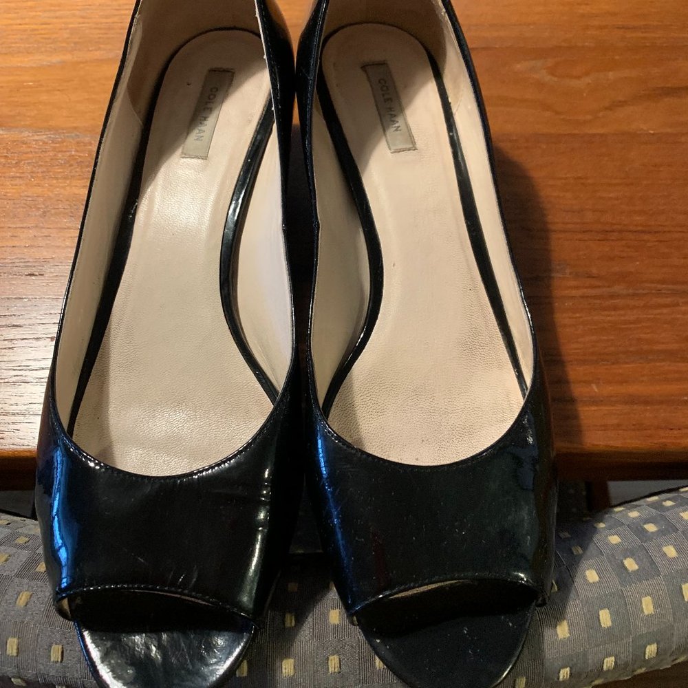 Cole Haan patent wedge/ open toe